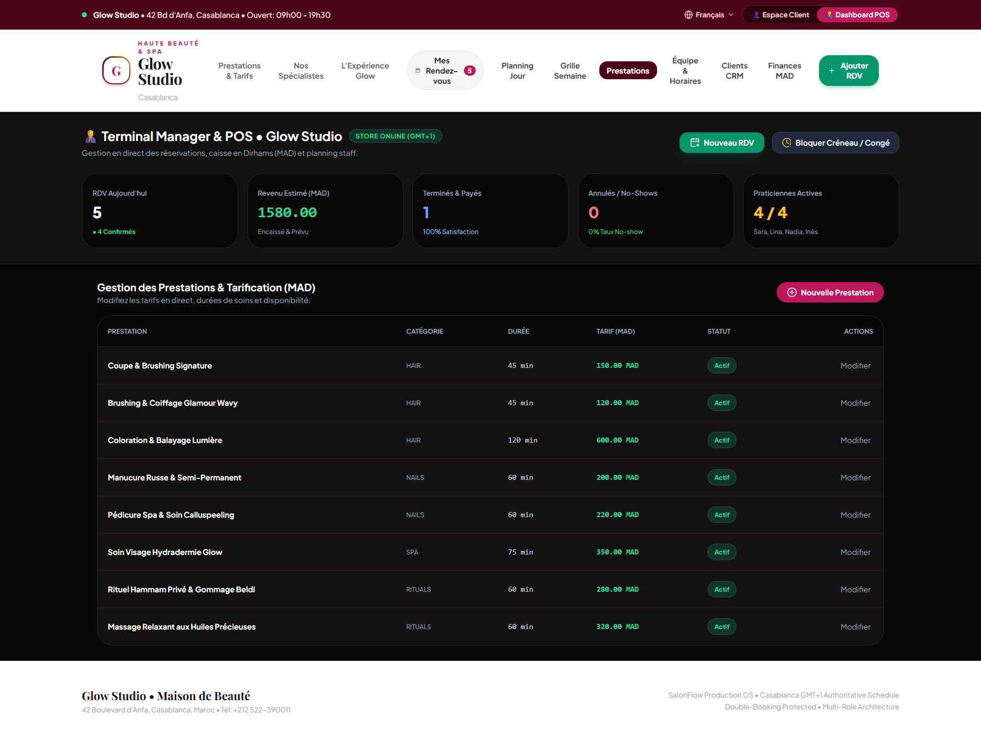 SalonFlow service management screen.