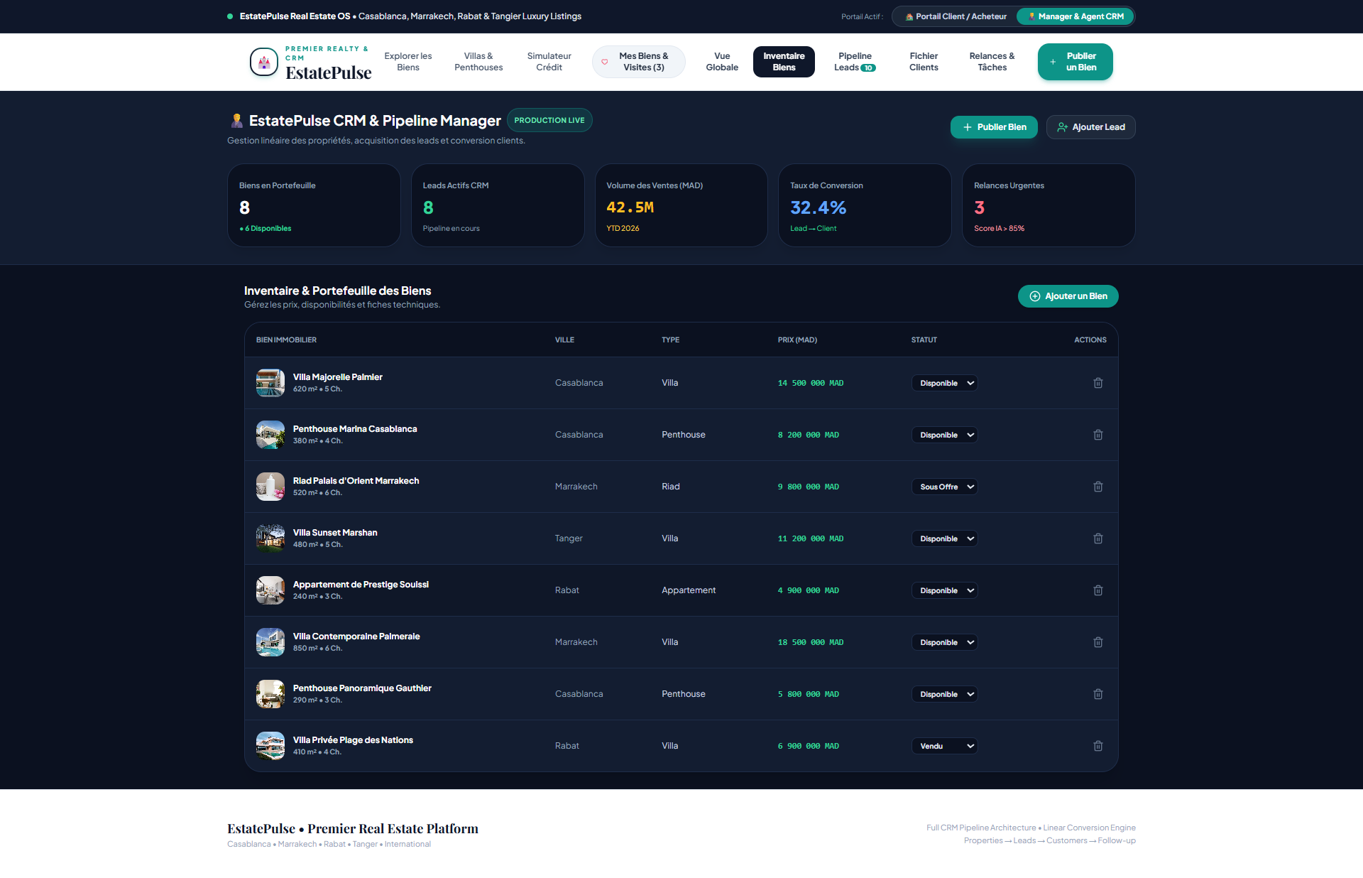 EstatePulse property inventory screen.